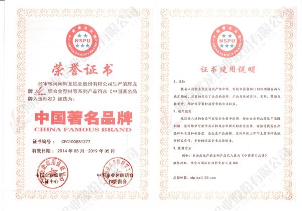中国著名品牌证书