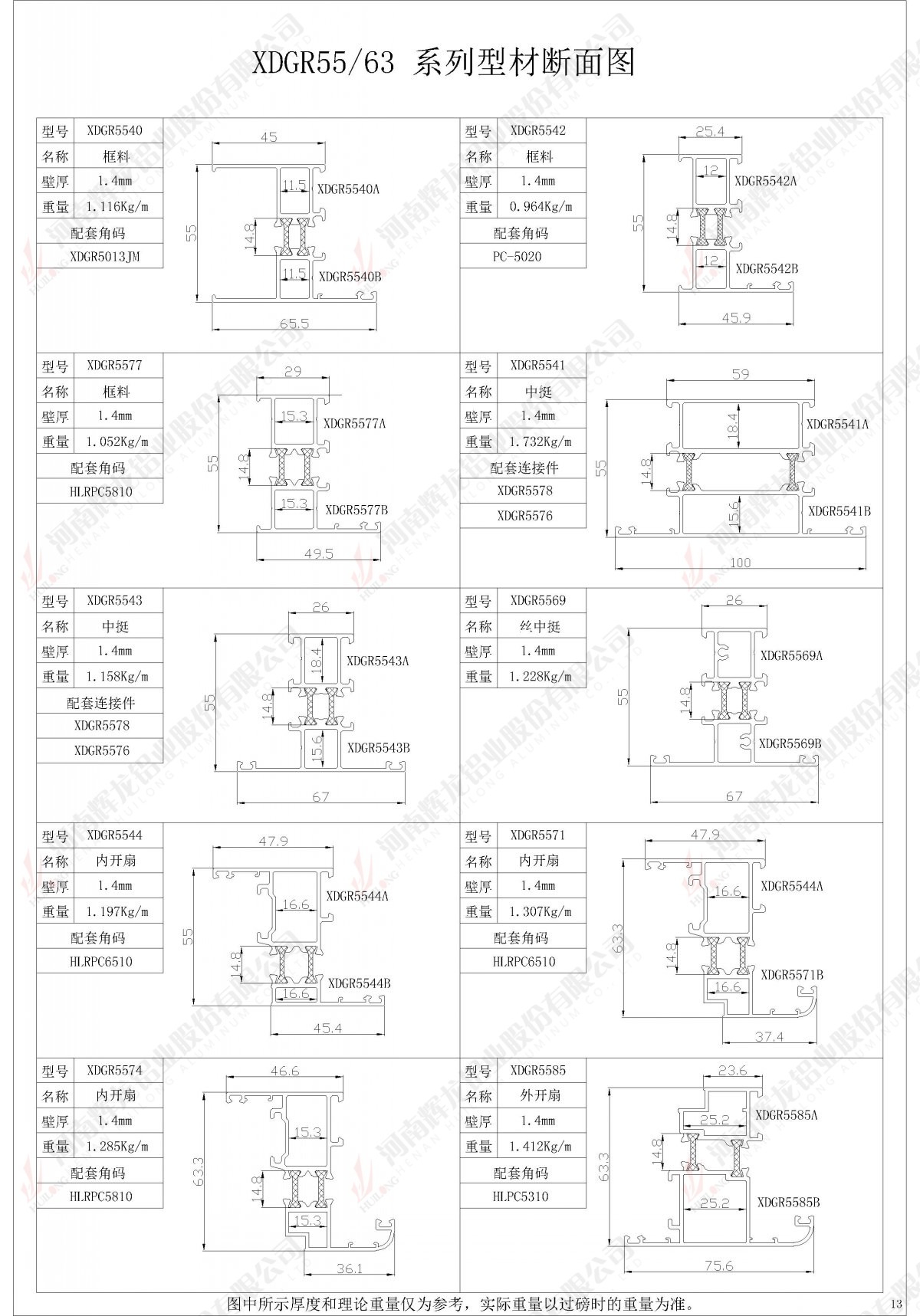 XDGR55/63系列型材断面图